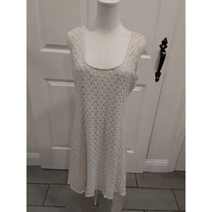 AUW Ivory Crochet Sleeveless Lined A-Line Knee Length Dress Womens Large